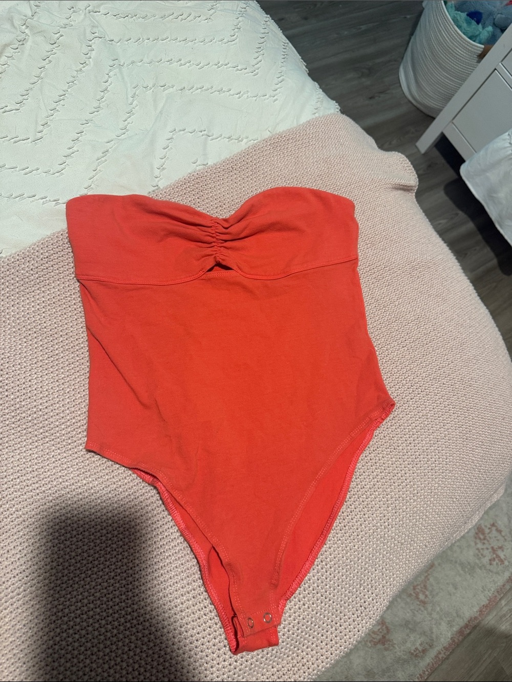 Strapless coral Bodysuit - Ruched Bust